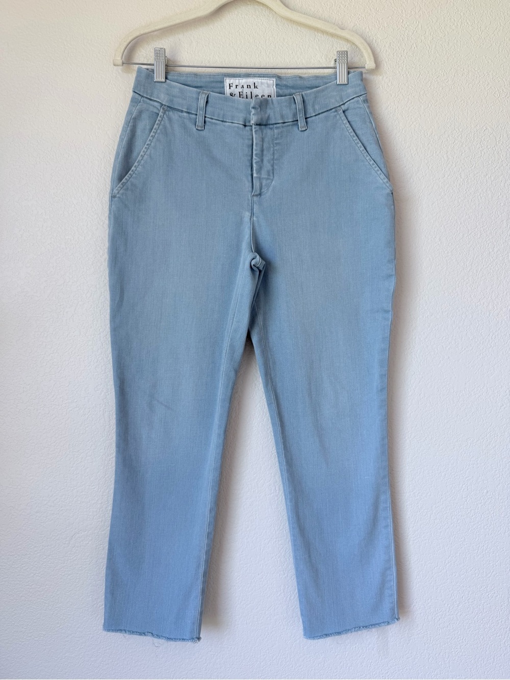 Frank & Eileen Wicklow Italian Chino Pale Blue Straight Crop Pants USA Sz 2